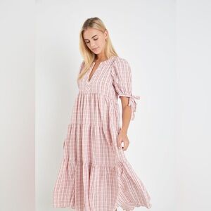 Anthropologie English Factory Puff-Sleeve V-Neck Tiered Midi Dress